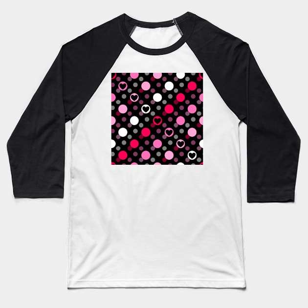 Valentine's Polka Dots Baseball T-Shirt by dogbone42